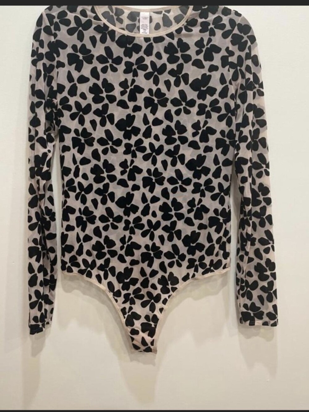Victoria's Secret Black and Cream Floral Sheer Bodysuit